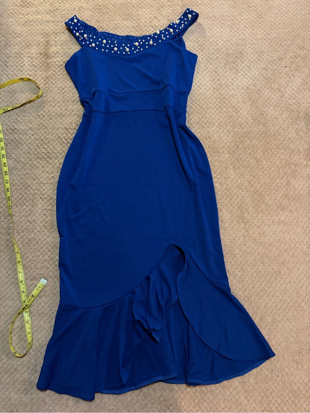One-Shoulder Royal Blue Evening Dress with Beaded Accent